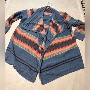 #7613. Chaps Denim Women's 3/4 Sleeve Linen Blend Striped Knit Cardigan. Size S